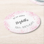 Verjaardag witte roze glitters naam ronde kartonnen onderzetter (Gebogen)