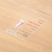 Verjaardag witte roze mousserende wijn parels held acryl uitnodigingen (Laagn)