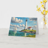 Verjaardag Witte vuurtoren met zeilboot Kaart (Gele Bloem)