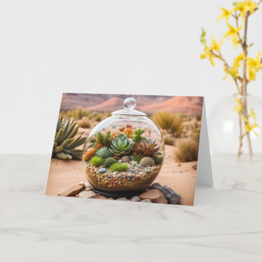 Verjaardag Woestijn Terrarium en Cactus Kaart (Gele Bloem)