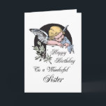 Verjaardag Wonderful Sister  Religious Angel Kaart<br><div class="desc">Laat je zus glimlachen met deze prachtige religieuze kaart. Een kleurrijke baby engelenillustratie met een spirituele boodschap om haar te feliciteren en een zeer gelukkige verjaardag te wensen.</div>