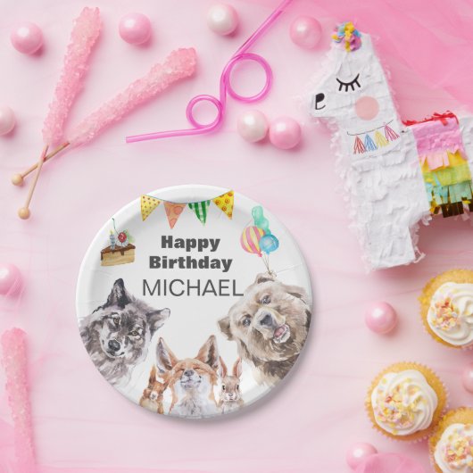 Verjaardag Woodland Animals Party Custom Waterverf Papieren Bordje (Feest)