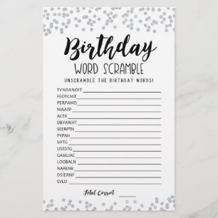 Verjaardag woord scramble spel met Antwoorden