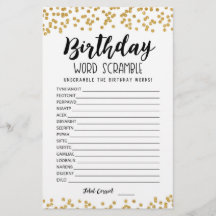 Verjaardag woord scramble spel met antwoorden