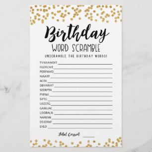 Verjaardag woord scramble spel met antwoorden