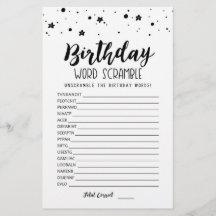 Verjaardag woord scramble spel met antwoorden