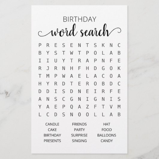 Verjaardag Woord zoekspel Verjaardagsfeest (Voorkant)