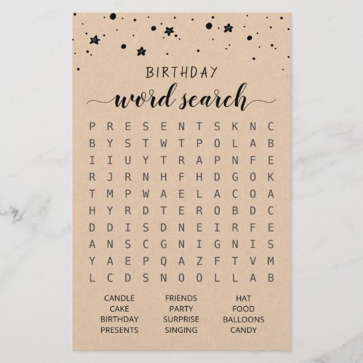 Verjaardag Woord zoekspel Verjaardagsfeest (Voorkant)