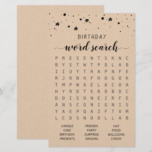 Verjaardag Woord zoekspel Verjaardagsfeest (Voorkant / Achterkant)