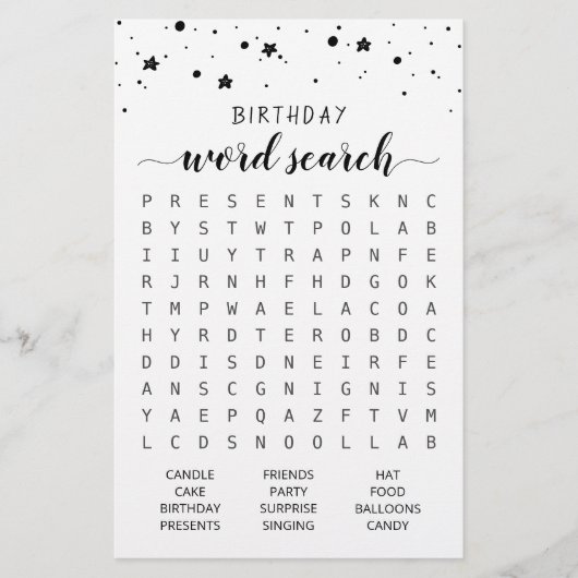 Verjaardag Woord zoekspel Verjaardagsfeest (Voorkant)