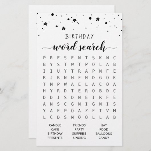 Verjaardag Woord zoekspel Verjaardagsfeest (Voorkant / Achterkant)