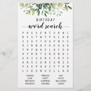 Verjaardag Woord zoekspel Verjaardagsfeest
