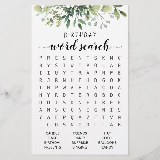 Verjaardag Woord zoekspel Verjaardagsfeest (Voorkant)