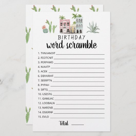 Verjaardag word scramble game met Answers (Voorkant / Achterkant)