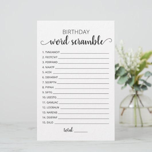 Verjaardag word scramble game met Answers (Staand voorkant)