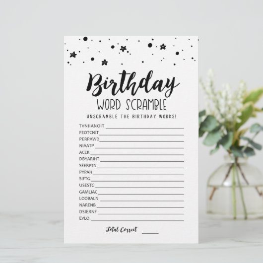 Verjaardag word scramble game met Answers (Staand voorkant)