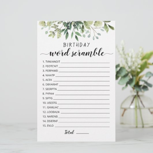 Verjaardag word scramble game met Answers (Staand voorkant)