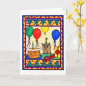 VERJAARDAG YORKIE KAART (Gele Bloem)