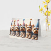 Verjaardag Yorkies met feest Petten Kaart (Gele Bloem)