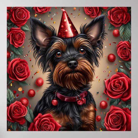 Verjaardag Yorkshire Terrier Dragen Party Pet Poster (Voorkant)