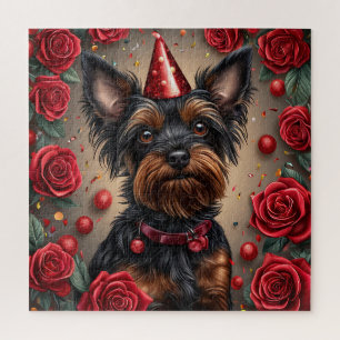 Verjaardag Yorkshire Terrier met feesthoed Legpuzzel