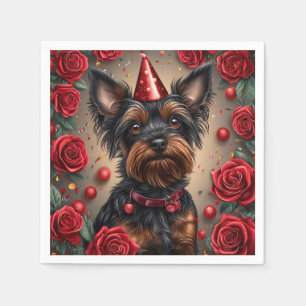 Verjaardag Yorkshire Terrier met Feesthoed Servet
