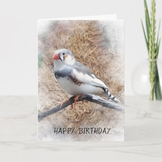 Verjaardag-zebra Finch op tak Kaart (Voorkant)