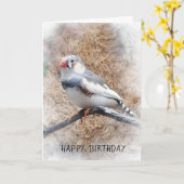 Verjaardag-zebra Finch op tak Kaart (Gele Bloem)