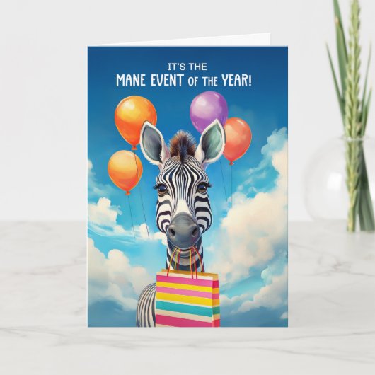 Verjaardag Zebra MANE Event met ballonnen Kaart (Voorkant)