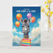 Verjaardag Zebra MANE Event met ballonnen Kaart (Gele Bloem)
