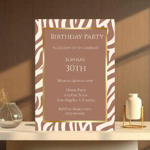 Verjaardag-zebra patroon-mocha mousse- uitnodiging