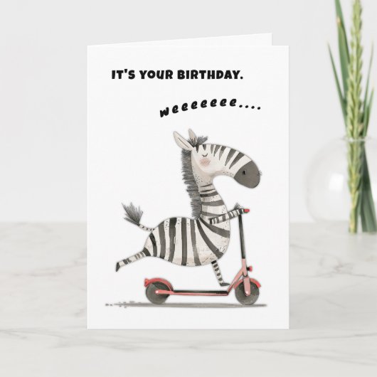 Verjaardag Zebra Scooter Fun Free Spirit Kaart (Voorkant)