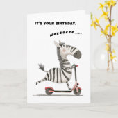 Verjaardag Zebra Scooter Fun Free Spirit Kaart (Gele Bloem)