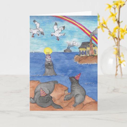 VERJAARDAG - zeehonden Kaart (Gele Bloem)