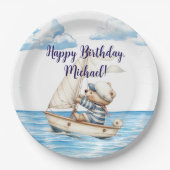 Verjaardag zeeman teddybeer papieren bordje (Voorkant)