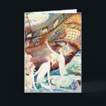 Verjaardag zeemeerminnen en zusters schip kaart<br><div class="desc">Zeemeerminnen bieden een dolk aan hun zus die mens is geworden en aan boord van een schip is. De kaart in het boek luidt: Happy Birthday.</div>