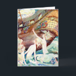 Verjaardag zeemeerminnen en zusters schip kaart<br><div class="desc">Zeemeerminnen bieden een dolk aan hun zus die mens is geworden en aan boord van een schip is. De kaart in het boek luidt: Happy Birthday.</div>