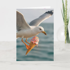 Verjaardag Zeemeeuw Het eten van een Ice Cream Con Kaart