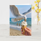 Verjaardag Zeemeeuw Het eten van een Ice Cream Con Kaart (Gele Bloem)