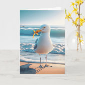 Verjaardag zeemeeuw met friet kaart (Gele Bloem)
