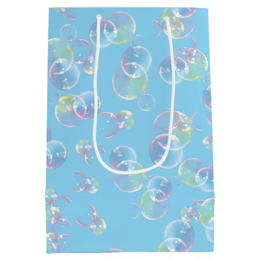 Verjaardag zeepbellen op lichtblauw medium cadeauzakje (Achterkant)