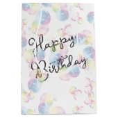 Verjaardag zeepbellen op wit medium cadeauzakje (Voorkant)