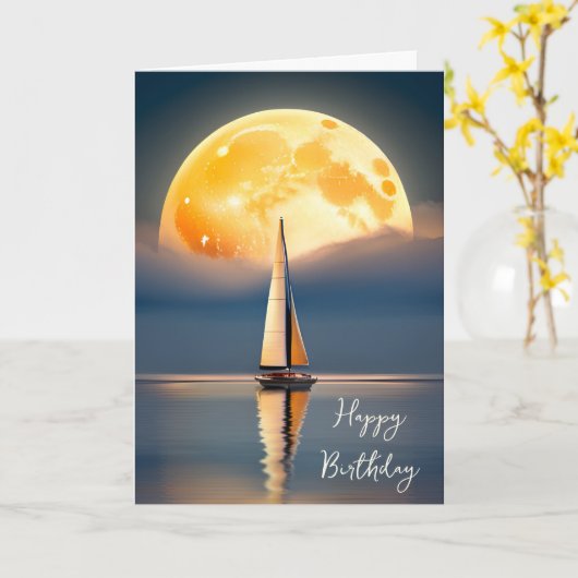 Verjaardag Zeilboot in Moonlight Kaart (Gele Bloem)