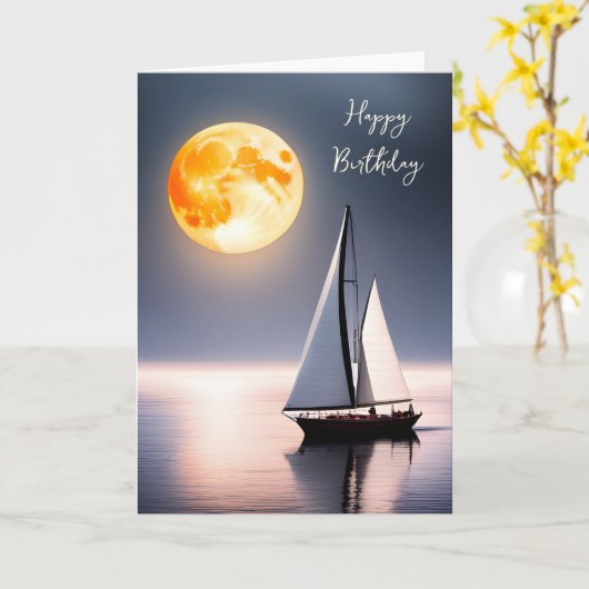 Verjaardag Zeilboot in Moonlight Kaart (Gele Bloem)