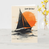 Verjaardag zeilboot silhouet met Oranje zon Kaart (Gele Bloem)