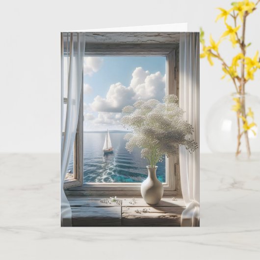 Verjaardag zeilboot Uitzicht in raam Kaart (Gele Bloem)