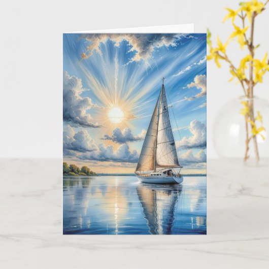 Verjaardag zeilboot varen in de zon kaart (Gele Bloem)
