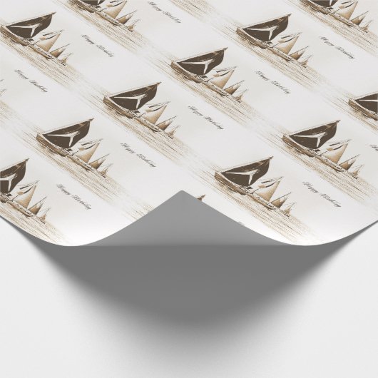 Verjaardag zeilboten cadeaupapier (Hoek)
