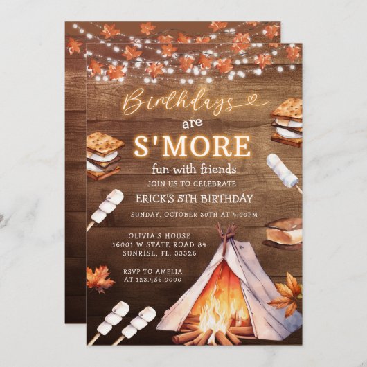 Verjaardag zijn S'mores Fun Campfire Autumn Party Kaart (Voorkant / Achterkant)