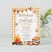Verjaardag zijn S'mores Fun Campfire Gingham Kaart (Staand voorkant)